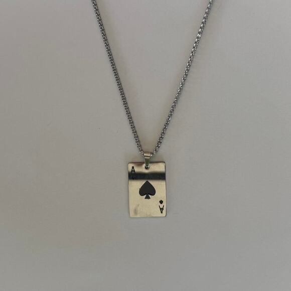 Y2K Silver Tone Ace of Spades Necklace 22" Chain Unisex Statement Punk New - Picture 5 of 8